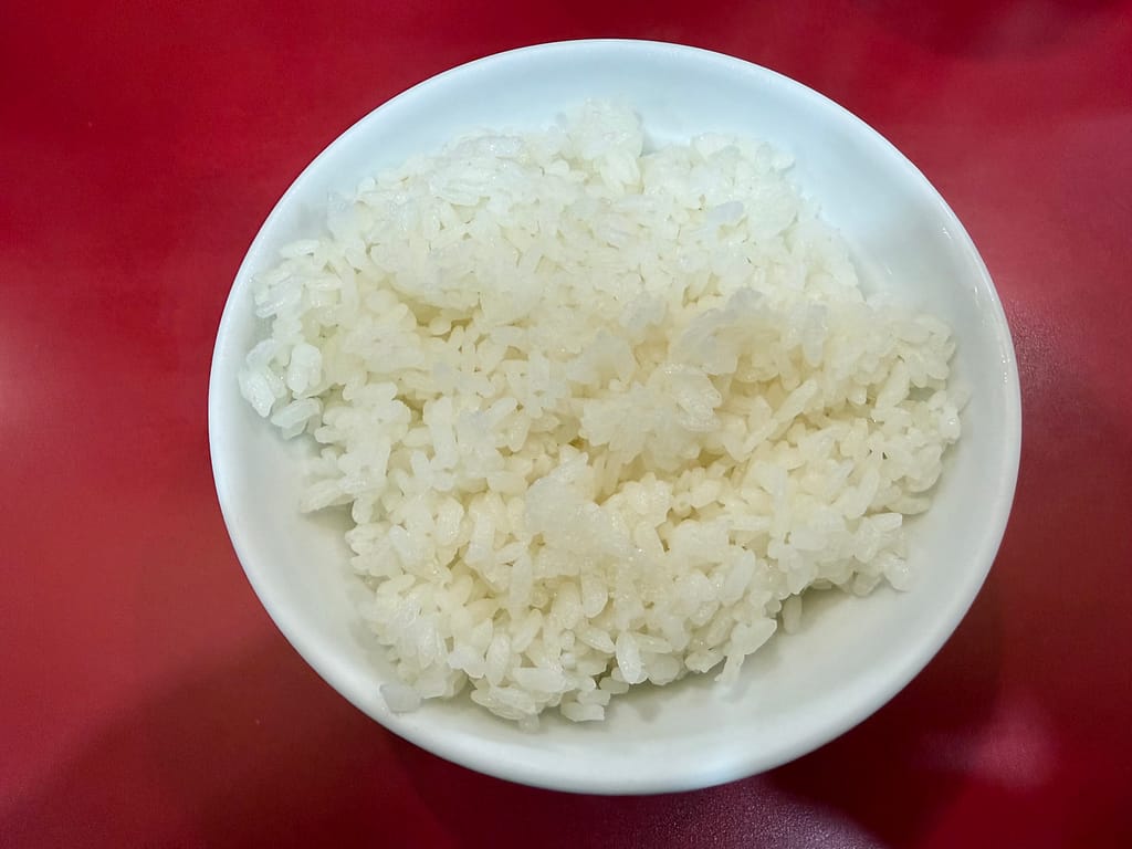 杉田家 千葉駅前店のライス。白い茶碗に盛られた白ごはん。